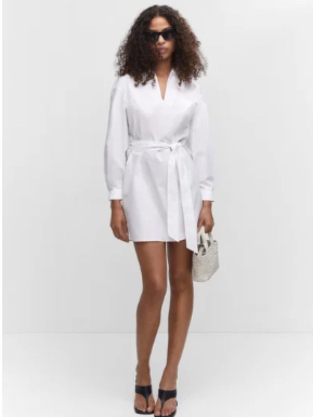Mango Bow Shirt Dress in White Size XS / 2